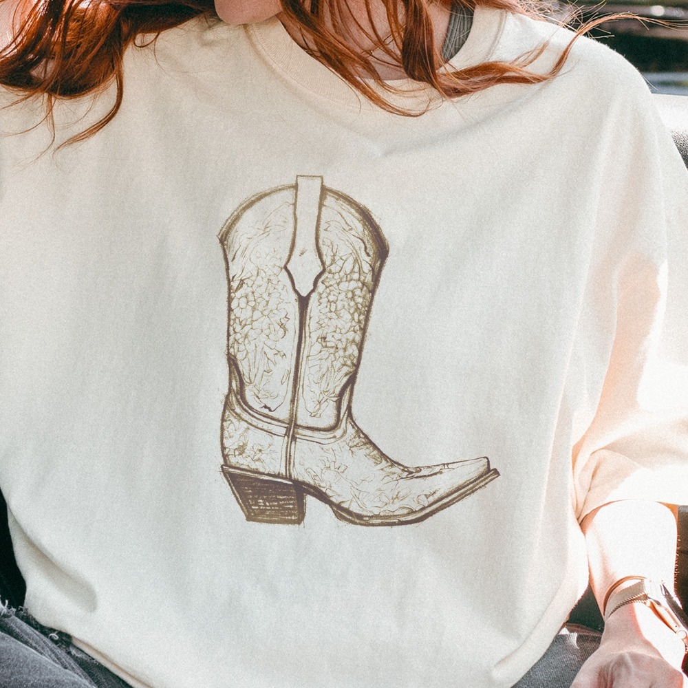 Floral Tooled Cowboy Boot in Full Bloom Tee